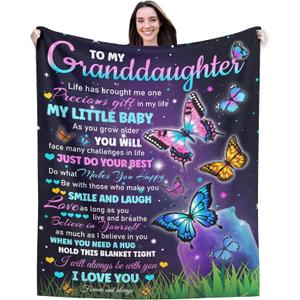 Granddaughter Gifts from Grandma Grandpa, to My Granddaughter Blankets Gifts for Birthday Christmas Graduation Mother's Day, Soft Flannel Throw Gift for Girls-40x50 Inches