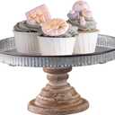SOFE Rustic Galvanized Metal Cake Stand, Cupcake Stand Rustic Round Dessert, Appetizer Display Riser Stand with Wood Base Table Centerpiece for Wedding, Birthday, Party, Dining Room Kitchen Supplies (Silver)