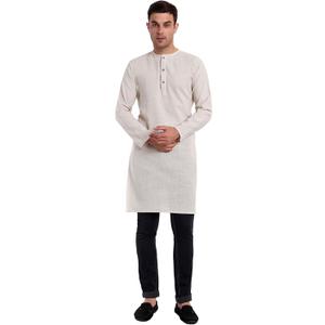 SKAVIJ Mens Handloom Cotton Kurta Long Sleeve Henley Shirt Crewneck Casual T-Shirts (Off White, Large)