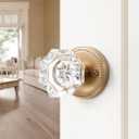 1 Pack Champagne Bronze Door Knobs Crystal Door Knob Passage Door Knobs Glass Interior Door Knob for Hall and Closet Zinc Alloy