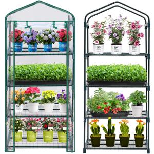 Mini Greenhouse for Indoor Outdoor, Plant Green House 4-Tier Rack Stand Portable Greenhouses with Durable PVC Cover for Seedling, 2.5x1.6x5.2 FT,Ideal Gardening Gifts for Women Men(PLGH704P)