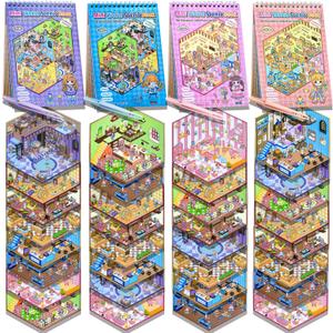 32 Sets (1200+) DIY 3D Stickers for Kids & Adults with 4 Sticker Books, Make Your Own Houses, Buildings, Shops & Amusement Park Scenes for Parties, Birthdays & Gifts