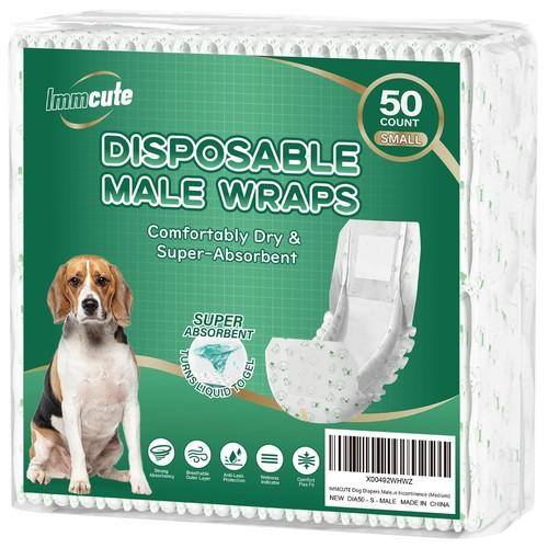 Dog Diapers Male Small 50 Ct, Male Dog Diapers Disposable with Wetness Indicator, Adjustable Puppy Diapers Male, Flashdry Gel Technology, Male Dog Wraps for Incontinence & Marking 60count