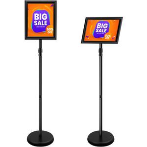 Poster Sign Stand Holder Adjustable Heavy Duty Aluminum Pedestal Floor Standing Sign Holder Vertical and Horizontal View Sign Displayed Snap Open,Advertising Display Stand (Black, 8.5x11inches)