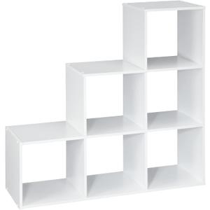 ClosetMaid Cubeicals 3-2-1 Cube Storage Shelf Organizer Bookshelf, 3 Tier, Steps, Corner Unit, Easy Assembly, Wood, White Finish