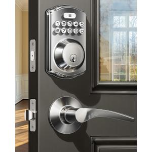 Veise Keyless Entry Door Lock with 2 Lever Handles - Electronic Keypad Deadbolt, Easy Installation Digital Smart Front Door Lock Set, Satin Nickel