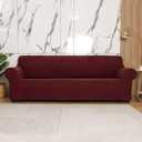 Qubjus Stretch Sofa Slipcover Loveseat Slipcovers for 2 Cushion Couch Soft Couch Cover Furniture Protector Jacquard Fabric Small Checks with Elastic Bottom for Kids Pets (Burgundy, Medium)