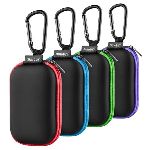 SUNGUY Earbuds Case 4Pack, Rectangle Earbuds Carrying Case, Portable Earphone Pouch Phone Accessories Organizer with Carabiner for Earphone, in-Ear Headphones, Earbud, SD Card, USB Charging Cable