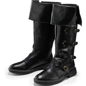 Jiuguva Medieval Pirate Boots Men Renaissance Costume Boots High Tube Steampunk Shoes Halloween Cosplay Costume Accessories (Black, 11)