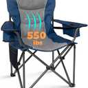 KingCamp Oversized Camping Chair with Adjustable Lumbar Support, 550lbs Heavy Duty Padded Folding Lawn Chair for Adults, Outdoor Armchair with Cooler Bag, Cup Holder & Side Pocket for Fishing, Travel, Large