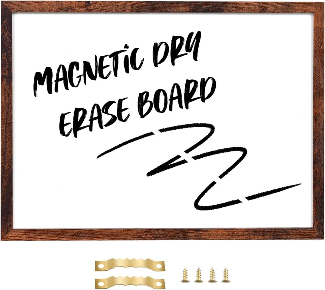 TORASO Dry Erase White Board, Magnetic Surface Whiteboard for Wall, Office/School/Home, Hanging Board for Decoration/Planning/Kitchen Grocery List/Drawing, Vintage Brown Frame(BB-BN-4358) (17"x 23", Walnut Brown)
