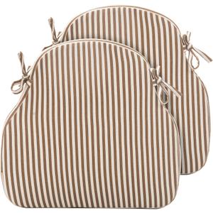 Brown Striped Winsor Chair Cushions with Ties, Dining Kitchen Chair Seat Pads Non Slip Removable Washable Cover 17"x16" Set of 2