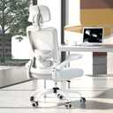 Ergonomic Office Chair, High Back Mesh Desk Chair with Adjustable Lumbar Support & Headrest, Flip-up Armrest, Computer Task Chairs for Home and Executive Office (W-White)