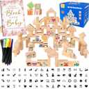 141 Pcs Baby Shower Game Sign Set Includes Decorative Square Signs 100 DIY Blank Wooden Blocks 20 Paint Markers (Flower)