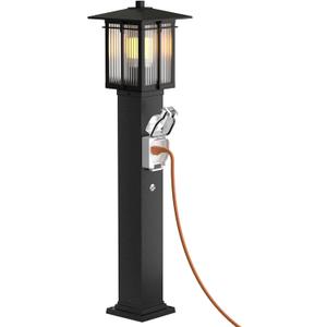 Outdoor Lamp Post with Outlet, Retro Outside Pole Lights for Yard, Soptted Black Aluminum Outdoor Post Light with Ribbed Glass, Street Pole Lamp for Garden Patio Pathway (40''H, 1 pc)