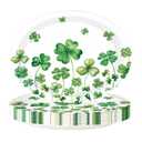 50Pcs Green Shamrock Oval Paper Plates 10"x12" Large Disposable Heavy Duty Green Lucky Clover Platters Lucky Shamrock Clover Dessert Plates for Spring Garden Irish Holiday Birthday Party Supplies