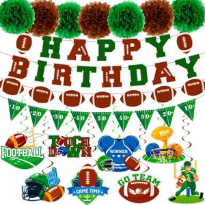 3 x Feifeiya 54 Pcs Football Birthday Party Decorations Includes Happy Birthday Banner America Football Party Hanging Swirl Spirals Tissue Pom Poms Streamers Decor Rugby Sport Game Decorations