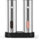 Electric Salt and Pepper Grinder Set with Rechargeable Base - Upgraded Large Capacity, Refillable Pepper Mill Set with LED Light & Adjustable Coarseness, Ideal for Kitchen, Outdoor, BBQ & Gift Giving (Stainless Steel)
