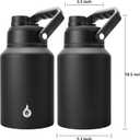 BJPKPK 64 oz Insulated Water Bottle, Dishwasher Safe Half Gallon Water Bottle with Ergonomic Handle, BPA Free Leak Proof Water Jug for Sports, Metal Jug with Anti-slip Bottom, Black