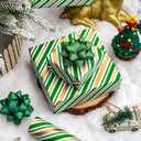 MAYPLUSS Christmas Diagonal Stripe Gift Wrapping Paper - 17 Inch X 33 Feet - Classic Green and Luxury Gold Foil Crafty Stripe Gift Wrap for Holiday Wedding, Birthday Party Showers and Scrapbooking