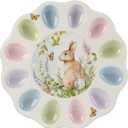 Easter Meadow 12.25-Inch Ceramic Deviled Egg Plate Whimsical Bunny & Floral Design, Perfect for Deviled Eggs, Easter Treats & Small Appetizers Dishwasher Safe