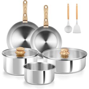 KOCH SYSTEME CS Stainless Steel Cookware Set, 18/10 Stainless Steel Pots and Pans Set 11PCS, Detachable Handle Pots and Pans for Easy Storage, Removable Handle Cooking Set, Induction Compatible