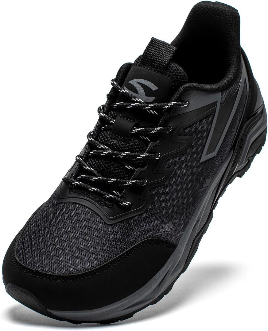 HOBIBEAR Men's Trail Hiking Shoes Wide Fit - Lightweight Low Top Breathable Sneakers for Walking, Trekking & Outdoor Adventure (Black), 42