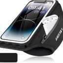 Phone Armband for Running 3D Design Cell Phone Armband with Zipper Pocket for Earbuds Car Keys, Water Resistant Sport Arm Band for iPhone 14 13 12 11 Pro Galaxy S20 S30 Fit Up to 6.9'' with Phone Case (Dark Black)