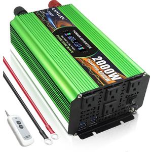 2000 Watt Pure Sine Wave Inverter, DC 12V to 120V AC Power Inverter for Vehicle, RV, Truck, Off-Grid, Car Power Inverter with 4 AC Outlet, 5V/3.1A USB, Remote Control, Surge 4000W