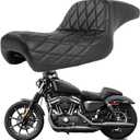 DREAMIZER Sportster Seat,Black Two-up Seat Stepped Type Driver Passenger Seat Compatible with Harley Iron XL883 XL1200 (2004-2006)&(2010-2022) Suitable for 2.3-3.3 GAL (Black Half Diamond)
