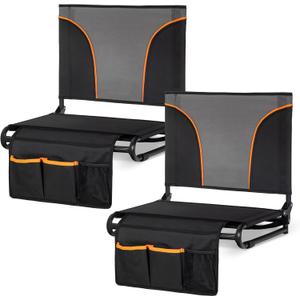 ALPHA CAMP Stadium Seat Padded Chair for Bleachers with Back& Arm Rest (Black)