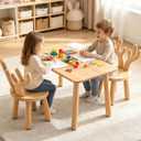 Wooden Toddler Table and Chair(2) Set for Kid, Activity Table Furniture 3-8, Rectangle Table with Antler Chairs