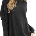 LIYOHON Oversized T Shirts for Women Tunic Tops to Wear with Leggings Long Sleeve Fall Sweaters Dressy Tops (Black, XL)