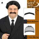 PUREHAIR Short Black Wavy Hair Wig with Mustache for Gothic Family Halloween Costume Funny Cosplay (Adults)