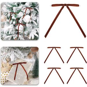 2 x Brown Velvet Ribbon Christmas Bow 5 x 7 Inches Premade Brown Bows for Christmas Tree Hanging Decorations Gift Wrapping Wreaths Crafts Outdoor Indoor Home Decor Wedding, Pack of 24