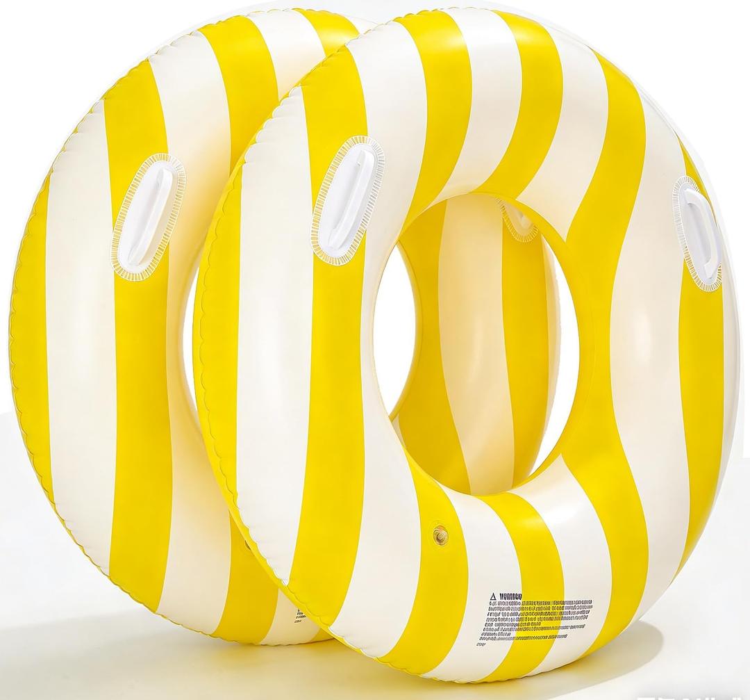 2PCS 37" Inflatable Pool Floats for Adult Striped Swim Ring Pool Floaties Inflatable Swimming Pool Raft Party Water Summer Beach Lounger Float Party Supplies