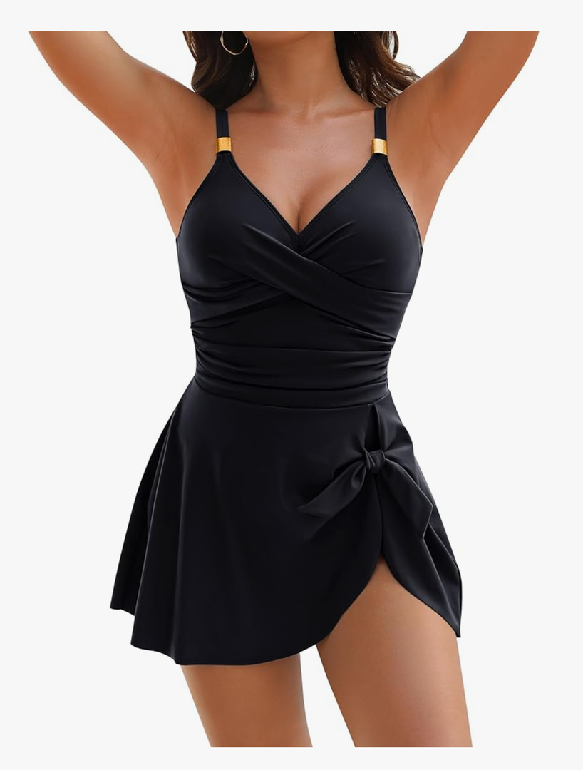Blooming Jelly Womens One Piece Swimsuit Tummy Control Bathing Suit Gold Metal Tie Knot 2025 Swim Dress M