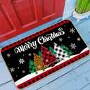 Merry Christmas Doormat Buffalo Plaid Christmas Tree Welcome Door Mat Xmas Non Slip Entrance Mat Winter Holiday Floor Mat Rug for Front Porch Bathroom Kitchen Bedroom Christmas Decor, 16 x 28 Inches