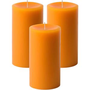 Mister Candle Dripless Unscented Pillar Candles, Set of 3 Hand Poured Orange Pillar Candles, Solid Color Non-Scented Candles for Home Decor, Premium Wax, 80 Hr Burn Time, 3x6 Inch