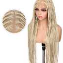 HANNE Real Full Lace Braided Wigs for Black Women 34 Inch Knotless Braided Wigs with Baby Hair 100% Handmade HD Lace Synthetic Box Braid Wig (Blonde)
