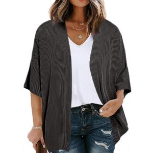 Eytino Women Plus Size Lightweight Cardigan Half Sleeve Ribbed Knit Kimono Cardigans Tops(1X-5X) (4X, Black)