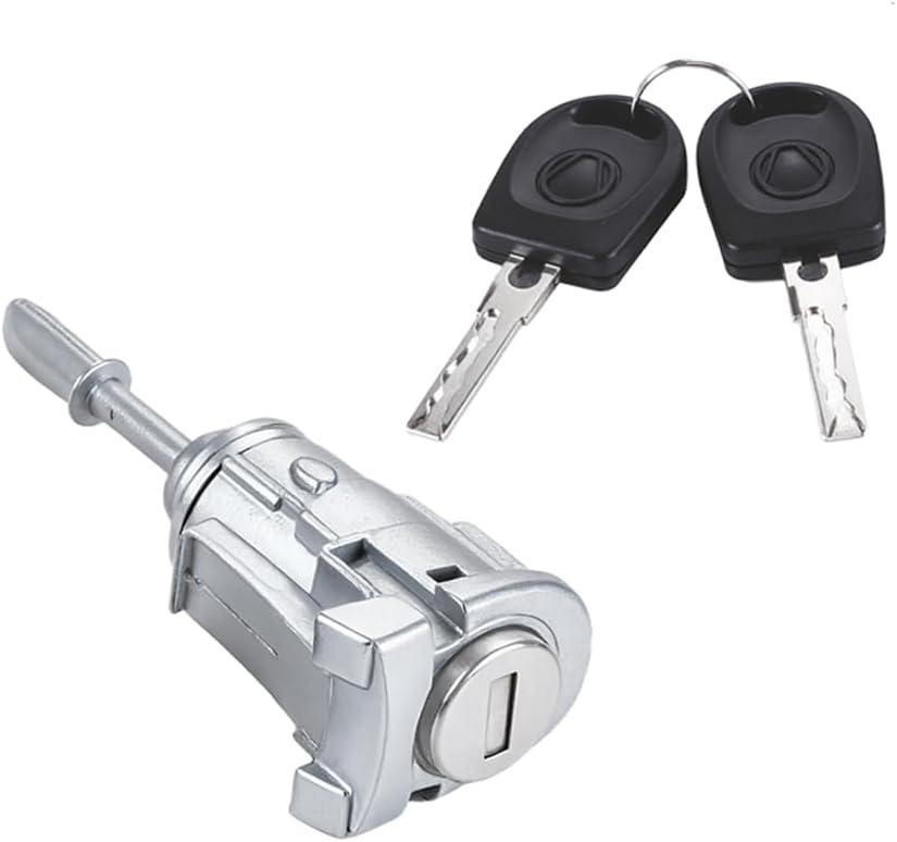 Car Door Lock Cylinder Set with Keys for Volkswagen Jetta 1997-2004 for Golf 1997-2005 for Polo 2003-2005 | 2 Keys, Silver Tone | Left Side Door Lock Cylinder Replaces 604837167