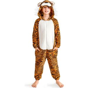 BesserBay Unisex Kids Halloween Fleece Dalmatian Cute Bear Hooded Fox Costume Animals Onesie with Tail 12 Years (Orange | Tiger)