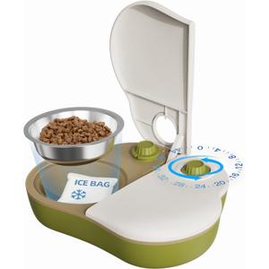 Plike 2-Meal Automatic Pet Feeder, 48H Timed Wet Food Refrigerated Dispenser, Includes 2 Ice Packs and Stainless Steel Pet Bowl, Ideal for Wet Food, Yogurt & Canned Meals  for Cats & Small Dogs