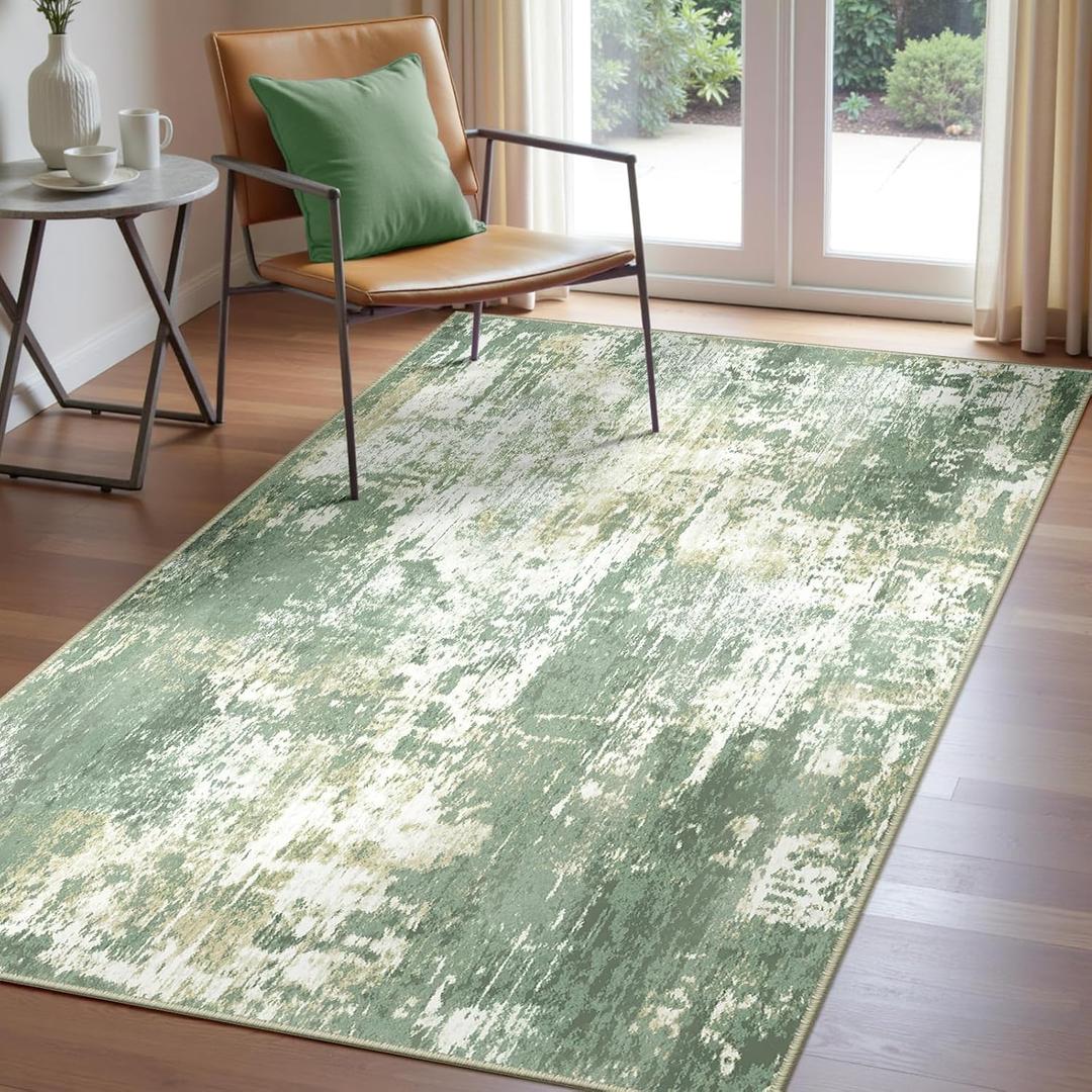 RELEANY Washable Area Rugs 3'x5' Non-Slip Modern Abstract Soft for Living Room Entryway Bedroom Nursery, Print Pattern, Light Green/Yellow