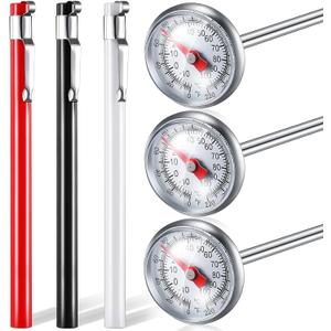 Xuhal 3 Pcs Stainless Steel Kitchen Thermometer with 5 Inch Long Stem 1 Inch Dial Thermometer Milk Frothing Food for Oven Probe Meat Grill BBQ Cooking Chocolate Water (Red,Black,White)