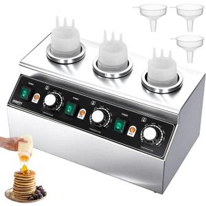 JOHAKYU Commercial Electric Sauce Warmer Dispenser – Stainless Steel Countertop Hot Fudge/Nacho Cheese Warmer with 3×650ml Squeeze Bottles and 3 Funnels