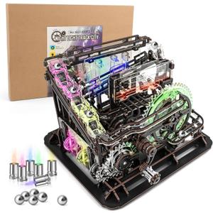 3D Wooden Puzzle Marble Run with LED Lights, Wooden Model Building Kits for Adults, Wood Mechanical Puzzle Building Set, Office Desk Decor Gift for Men Adults (312 PCS)