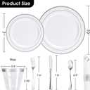 350PCS Silver Plastic Plates Dinnerware Set, Thanksgiving Disposable Plates, 50 Dinner and 50 Dessert Plates, 50 Pre Rolled Napkins with Silverware and 50 Cups for Party and Wedding