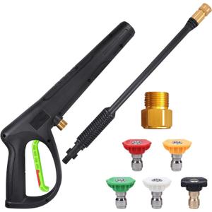 Pressure Washer Gun with Extension Wand & 5 Spray Nozzle Tips, M22-14mm & M22-15mm Fitting Replacement for Ryobi, Karcher, Powerstroke, Greenworks, and More Electric Power Washer